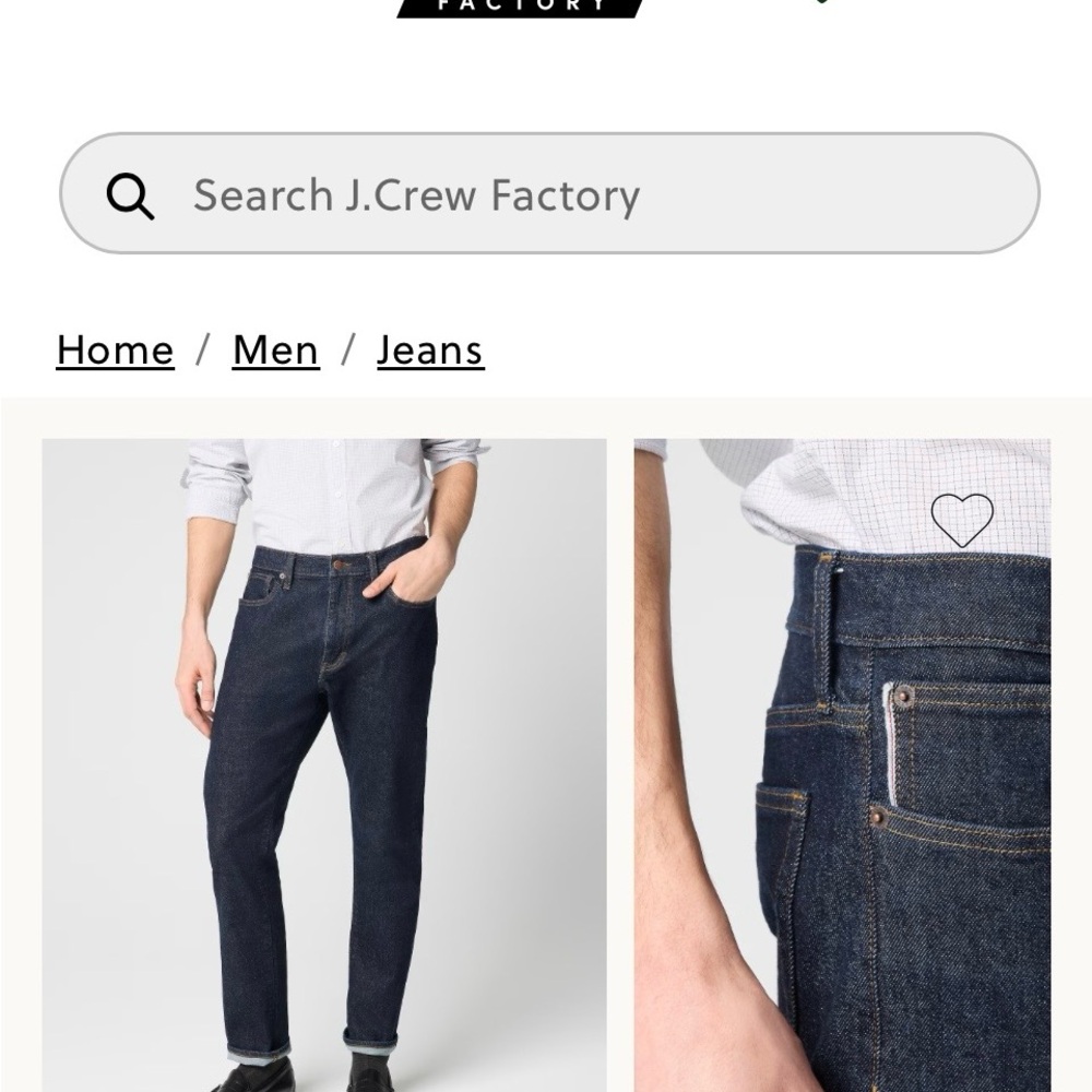 J. Crew Factory straight fit selvage Jean in signature flex